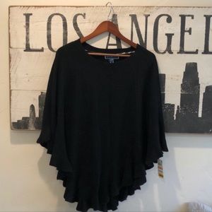 Karen Scott Black Ruffled Luxsoft Poncho Sweater, Size S/M